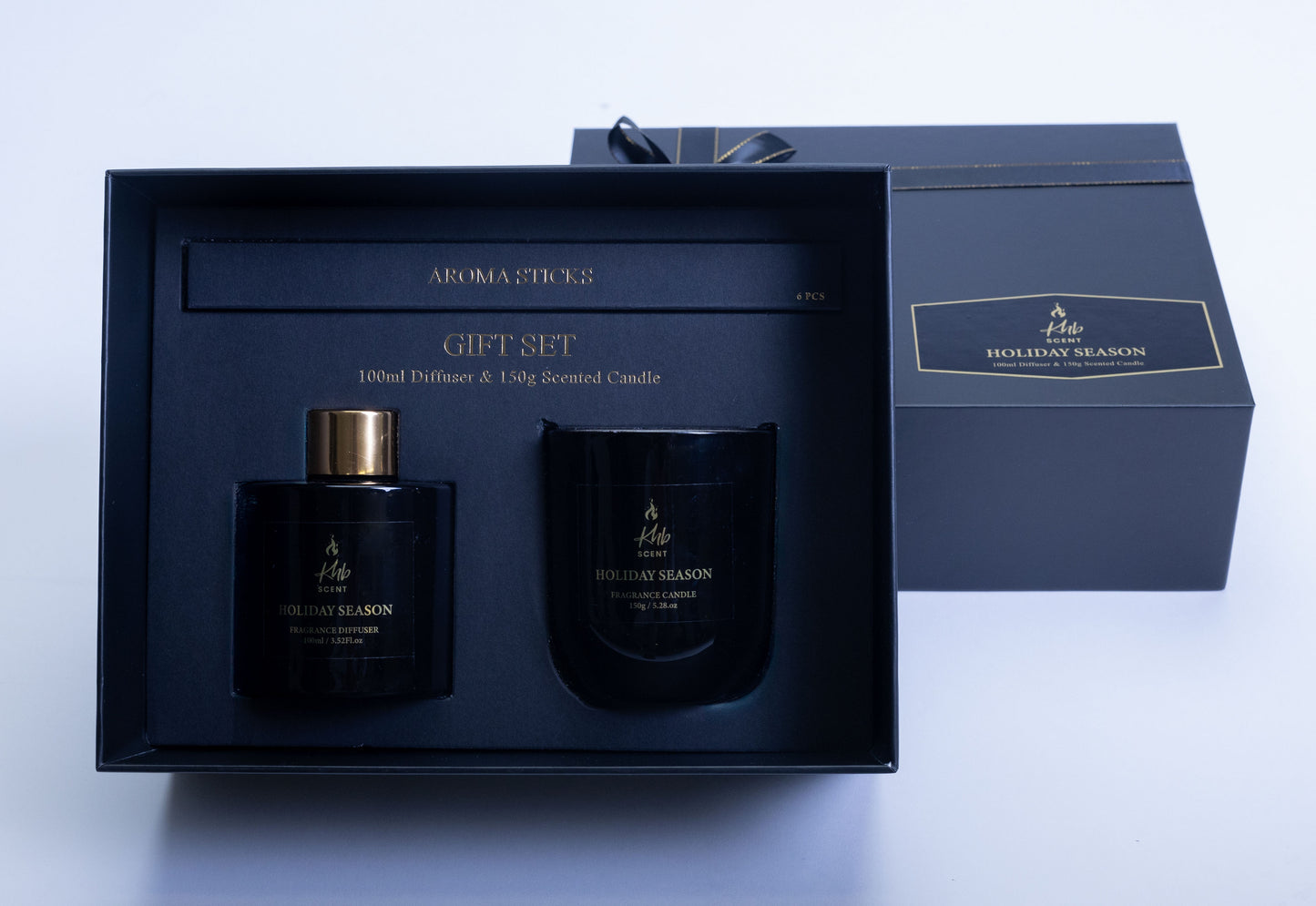 Holiday Season Shangrila Gift Set: Scented Candle & REED Diffuser in Elegant Black Packaging