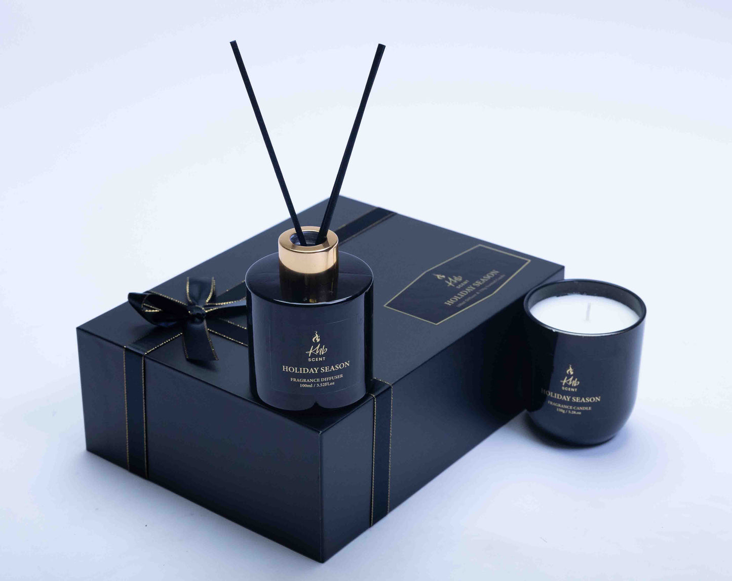 Holiday Season Shangrila Gift Set: Scented Candle & REED Diffuser presented in a luxurious black box