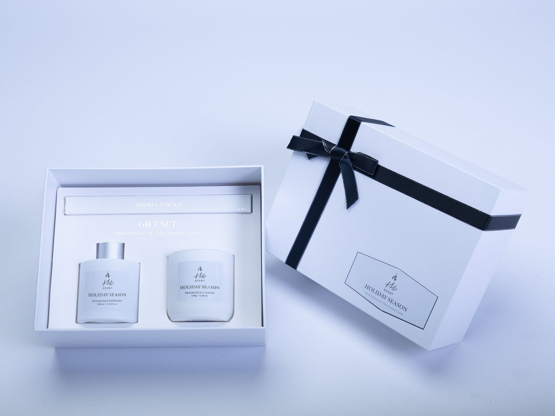 KHB SCENT holiday season oud and bergamot candle and Reed diffuser gift set in elegant packaging