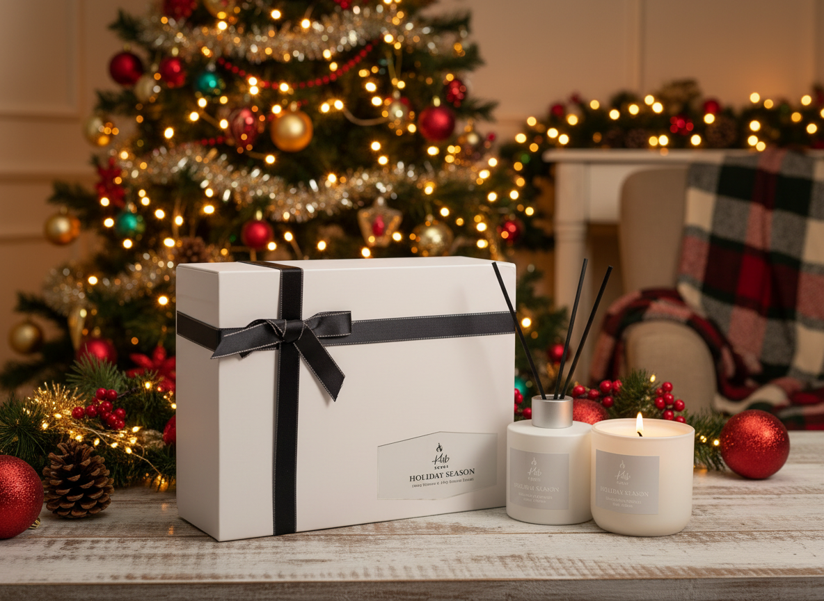 KHB SCENT Holiday Season Oud and Bergamot Candle And REED Diffuser Gift Set