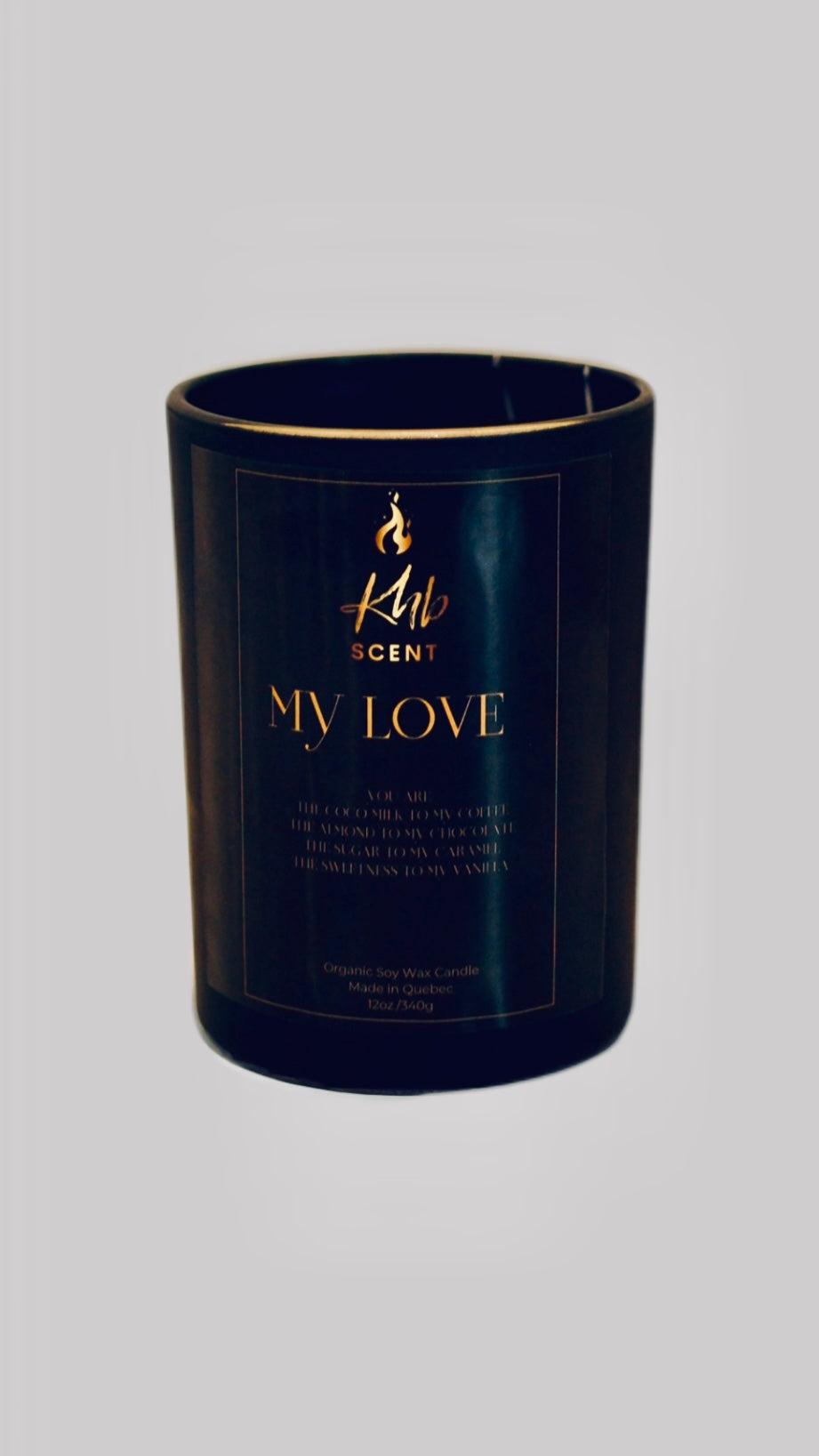 KHB SCENT My Love romantic vegan candle box with elegant black packaging